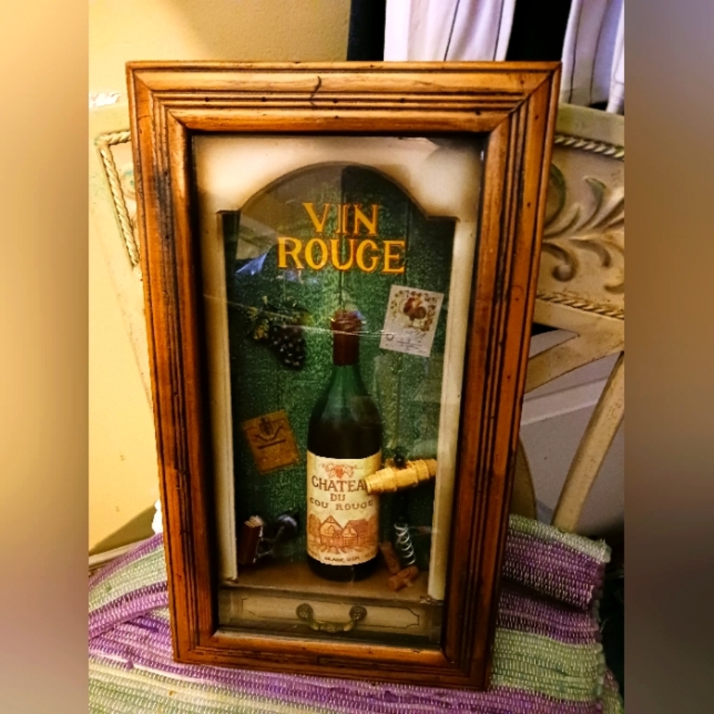 🏕🎋🍷Vin Rouge Shadow Box Wine 🍷🍇🫐🍍Chateau Du Cou Rouge Wall Art.🍾 🍹